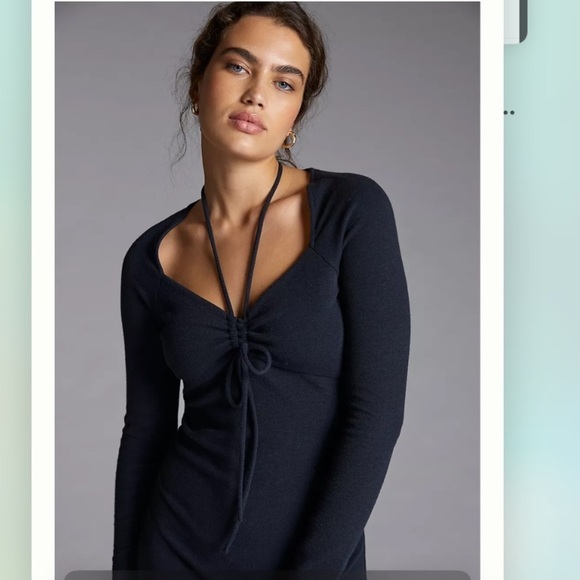 Anthropologie NWT Tie-Front MIDI Black Dress Size S. - Picture 5 of 15